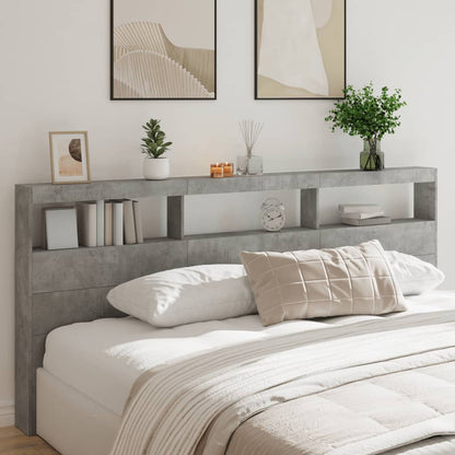 Headboard Cabinet with LED Concrete Grey 220x17x102 cm