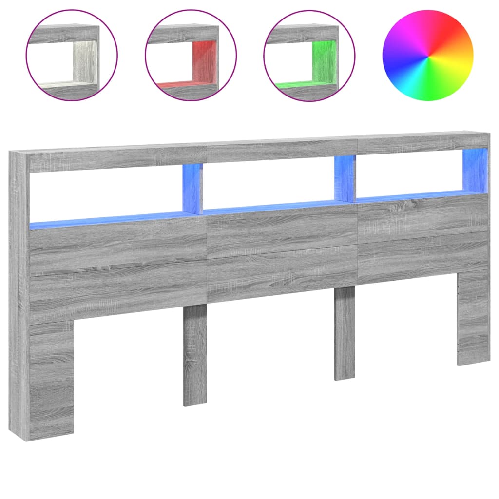 Headboard Cabinet with LED Grey Sonoma 220x17x102 cm