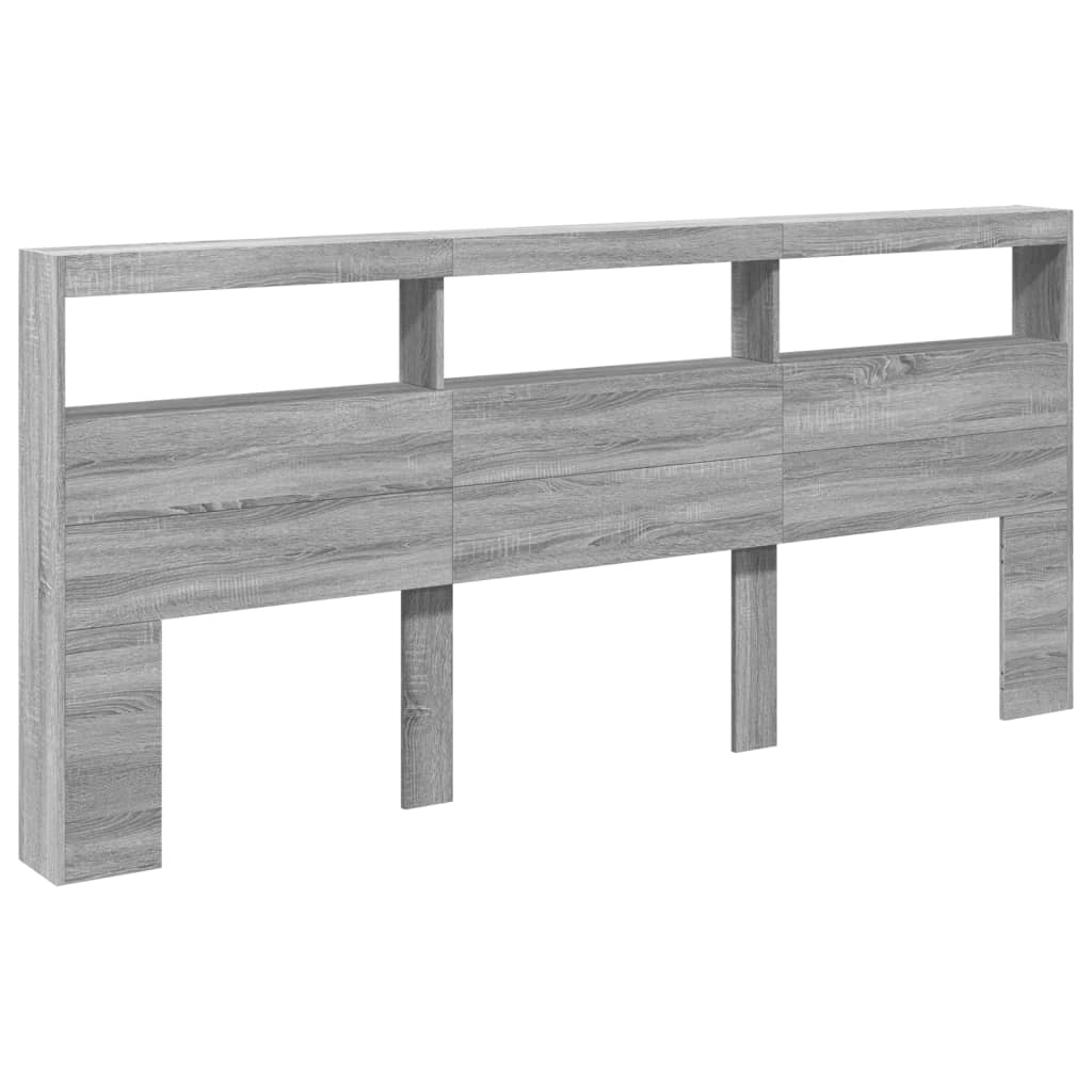 Headboard Cabinet with LED Grey Sonoma 220x17x102 cm