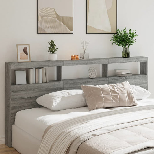 Headboard Cabinet with LED Grey Sonoma 220x17x102 cm