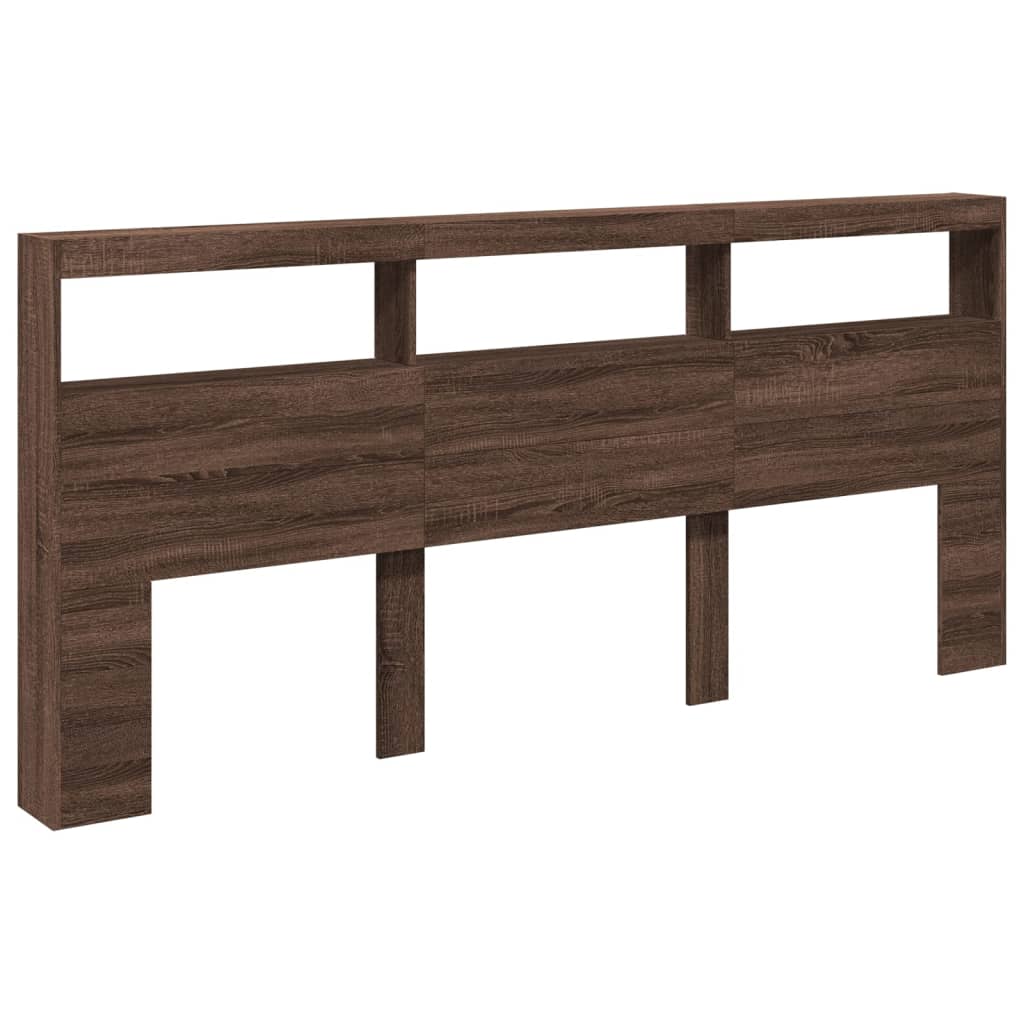 Headboard Cabinet with LED Brown Oak 220x17x102 cm