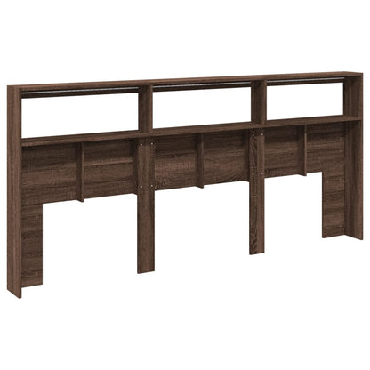 Headboard Cabinet with LED Brown Oak 220x17x102 cm