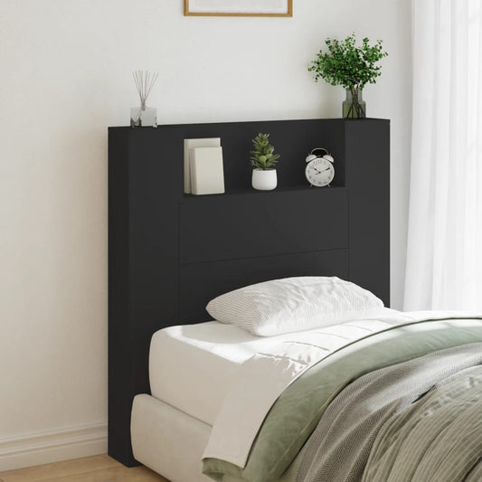 Headboard Cabinet with LED Black 100x16.5x103.5 cm