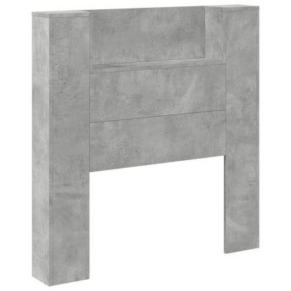 Headboard Cabinet with LED Concrete Grey 100x16.5x103.5 cm