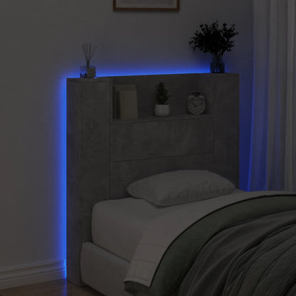 Headboard Cabinet with LED Concrete Grey 100x16.5x103.5 cm