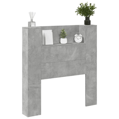 Headboard Cabinet with LED Concrete Grey 100x16.5x103.5 cm