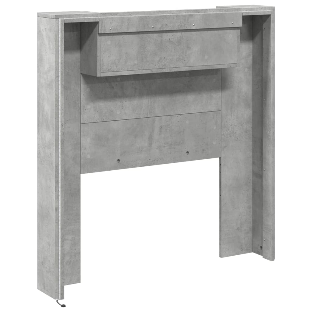 Headboard Cabinet with LED Concrete Grey 100x16.5x103.5 cm