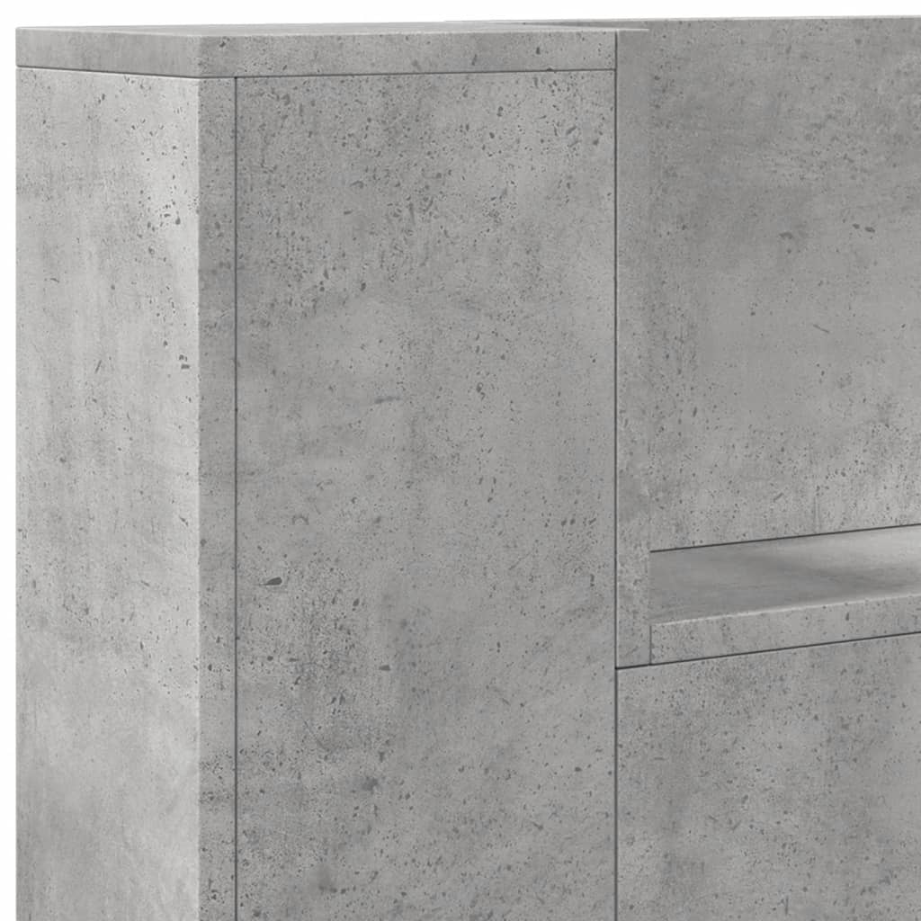 Headboard Cabinet with LED Concrete Grey 100x16.5x103.5 cm