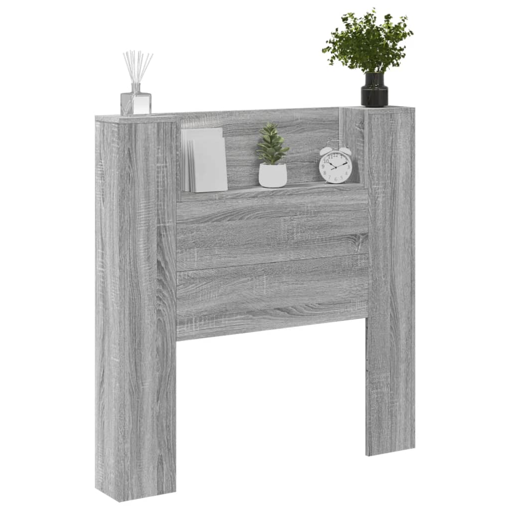 Headboard Cabinet with LED Grey Sonoma 100x16.5x103.5 cm