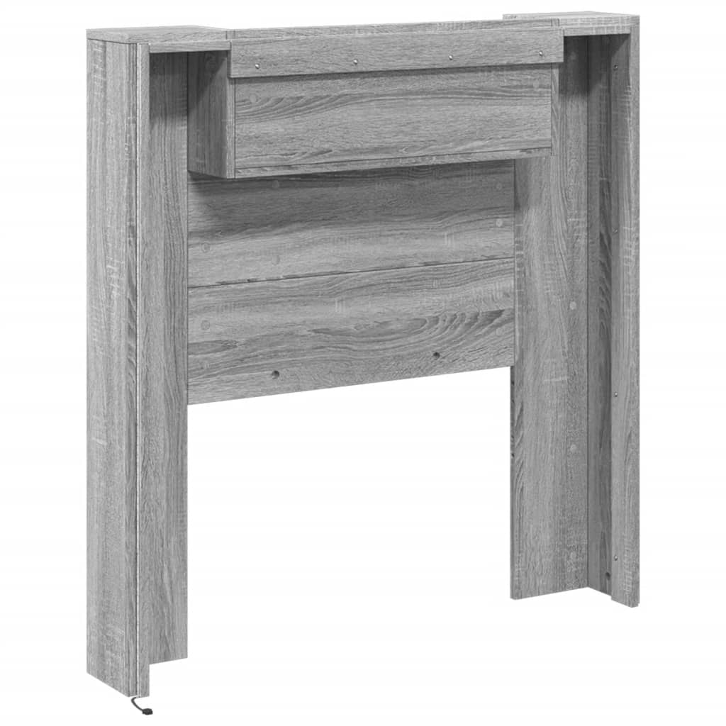 Headboard Cabinet with LED Grey Sonoma 100x16.5x103.5 cm