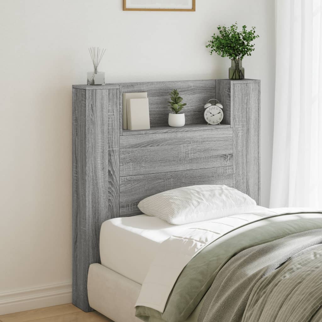 Headboard Cabinet with LED Grey Sonoma 100x16.5x103.5 cm