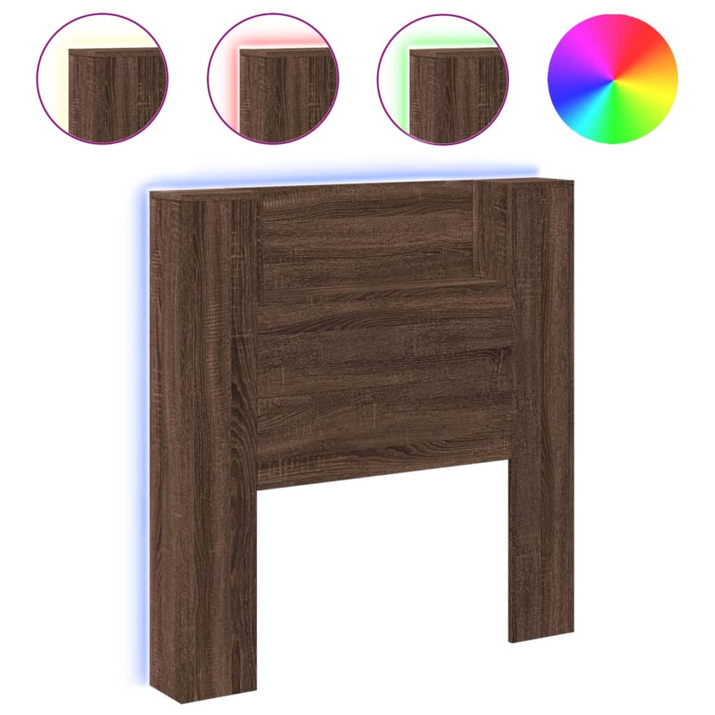 Headboard Cabinet with LED Brown Oak 100x16.5x103.5 cm