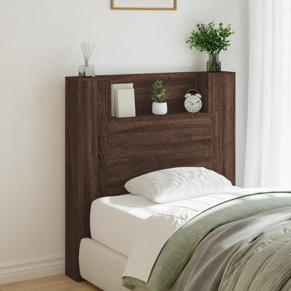 Headboard Cabinet with LED Brown Oak 100x16.5x103.5 cm