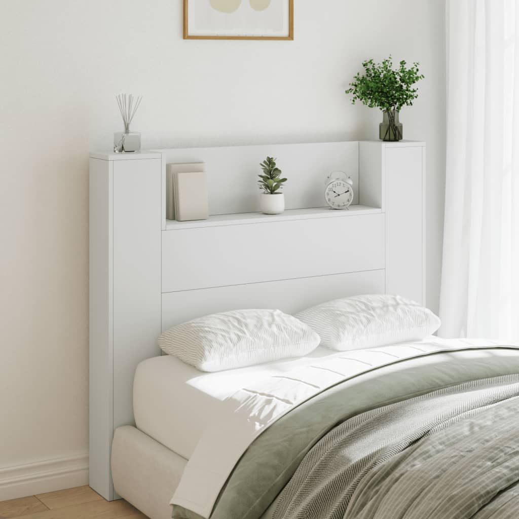 Headboard Cabinet with LED White 120x16.5x103.5 cm