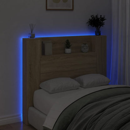 Headboard Cabinet with LED Sonoma Oak 120x16.5x103.5 cm