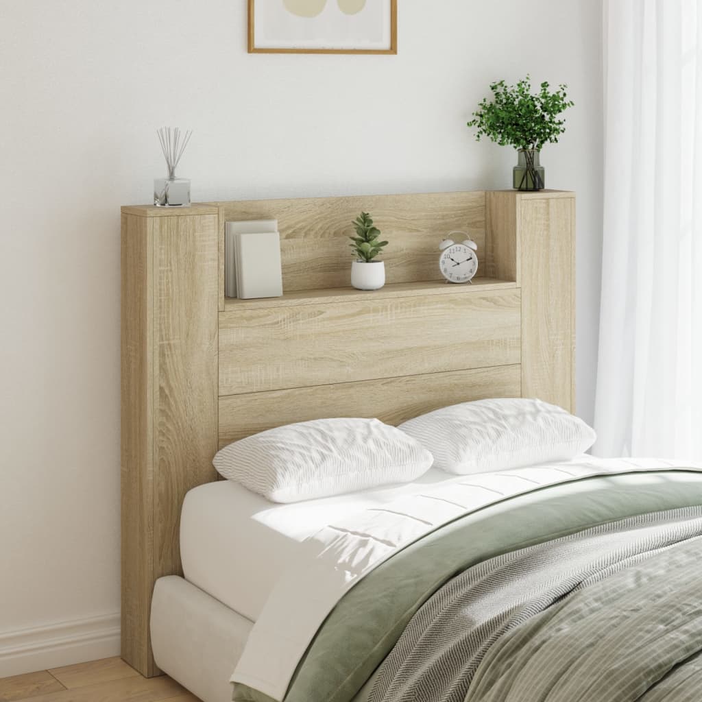 Headboard Cabinet with LED Sonoma Oak 120x16.5x103.5 cm