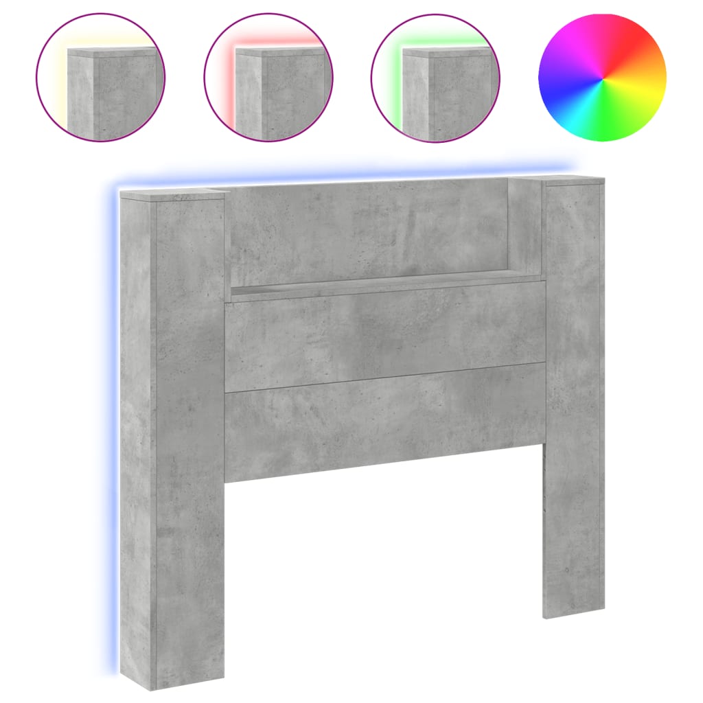 Headboard Cabinet with LED Concrete Grey 120x16.5x103.5 cm