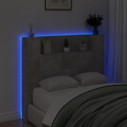 Headboard Cabinet with LED Concrete Grey 120x16.5x103.5 cm