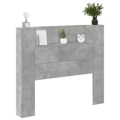 Headboard Cabinet with LED Concrete Grey 120x16.5x103.5 cm