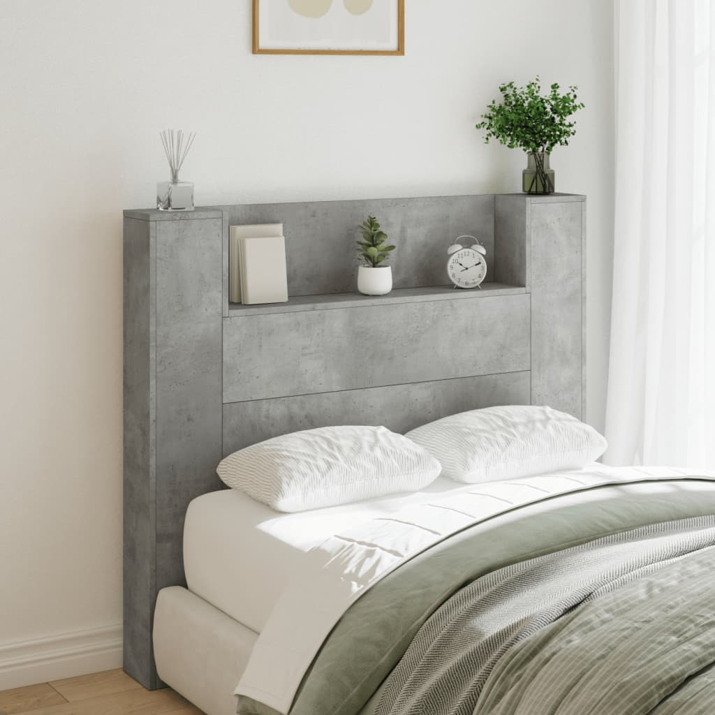 Headboard Cabinet with LED Concrete Grey 120x16.5x103.5 cm