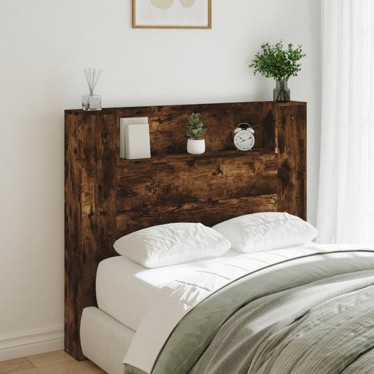 Headboard Cabinet with LED Smoked Oak 120x16.5x103.5 cm