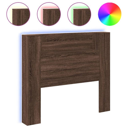 Headboard Cabinet with LED Brown Oak 120x16.5x103.5 cm