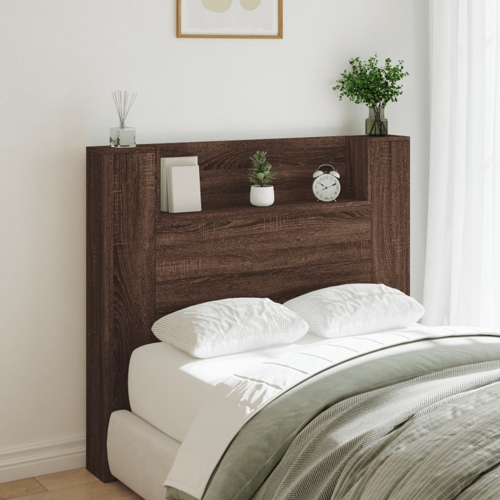 Headboard Cabinet with LED Brown Oak 120x16.5x103.5 cm