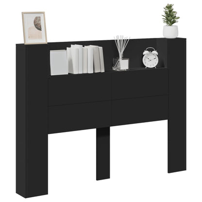 Headboard Cabinet with LED Black 140x16.5x103.5 cm