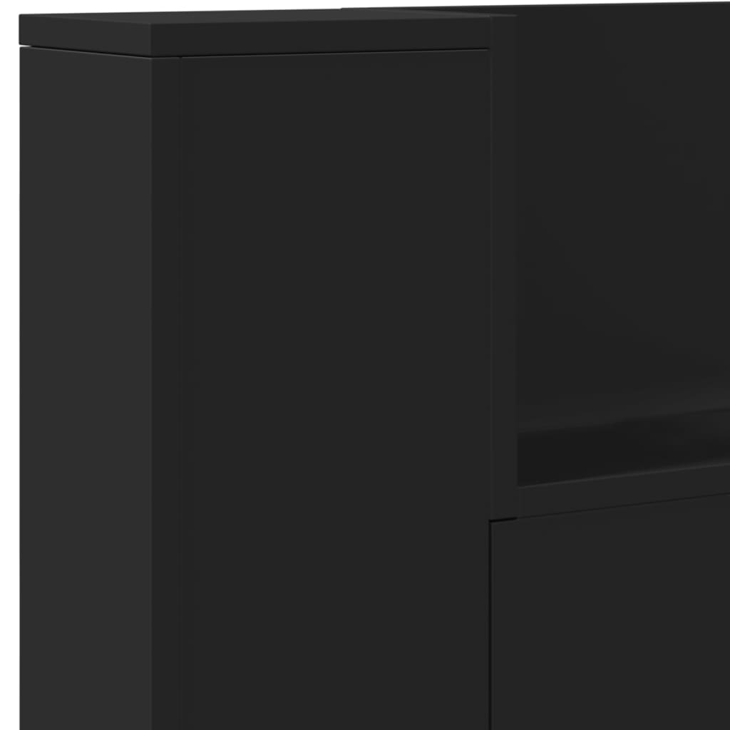 Headboard Cabinet with LED Black 140x16.5x103.5 cm