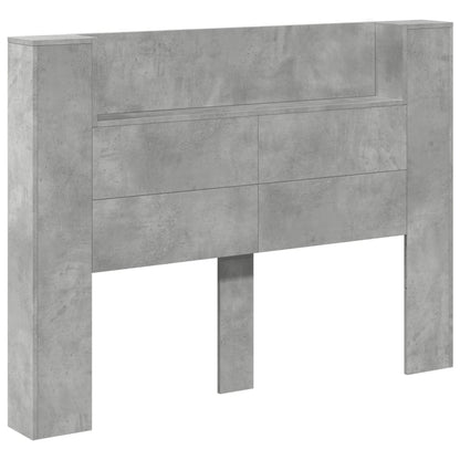 Headboard Cabinet with LED Concrete Grey 140x16.5x103.5 cm