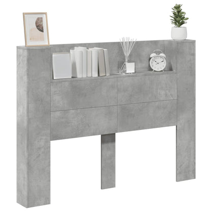 Headboard Cabinet with LED Concrete Grey 140x16.5x103.5 cm