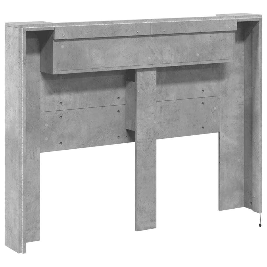 Headboard Cabinet with LED Concrete Grey 140x16.5x103.5 cm