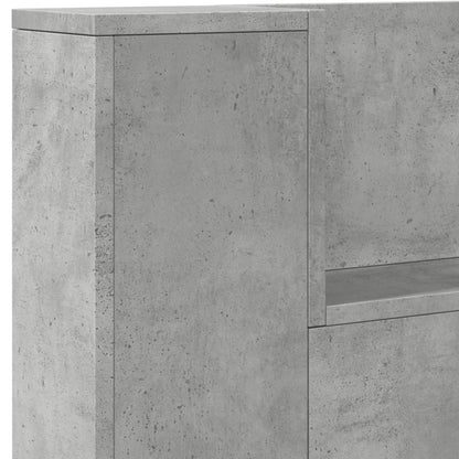 Headboard Cabinet with LED Concrete Grey 140x16.5x103.5 cm