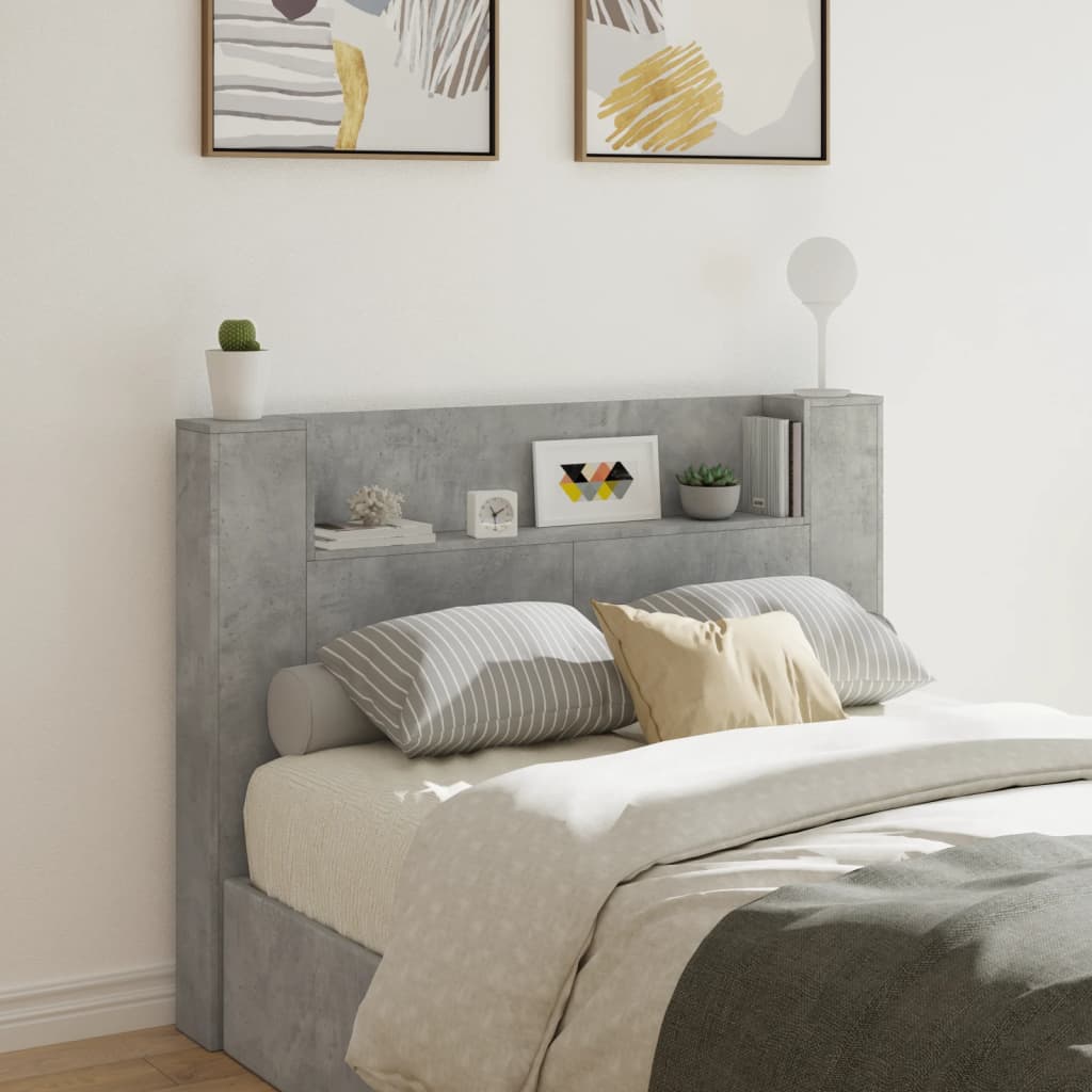 Headboard Cabinet with LED Concrete Grey 140x16.5x103.5 cm