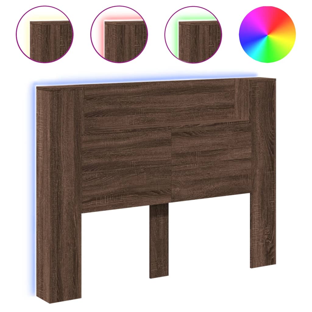 Headboard Cabinet with LED Brown Oak 140x16.5x103.5 cm