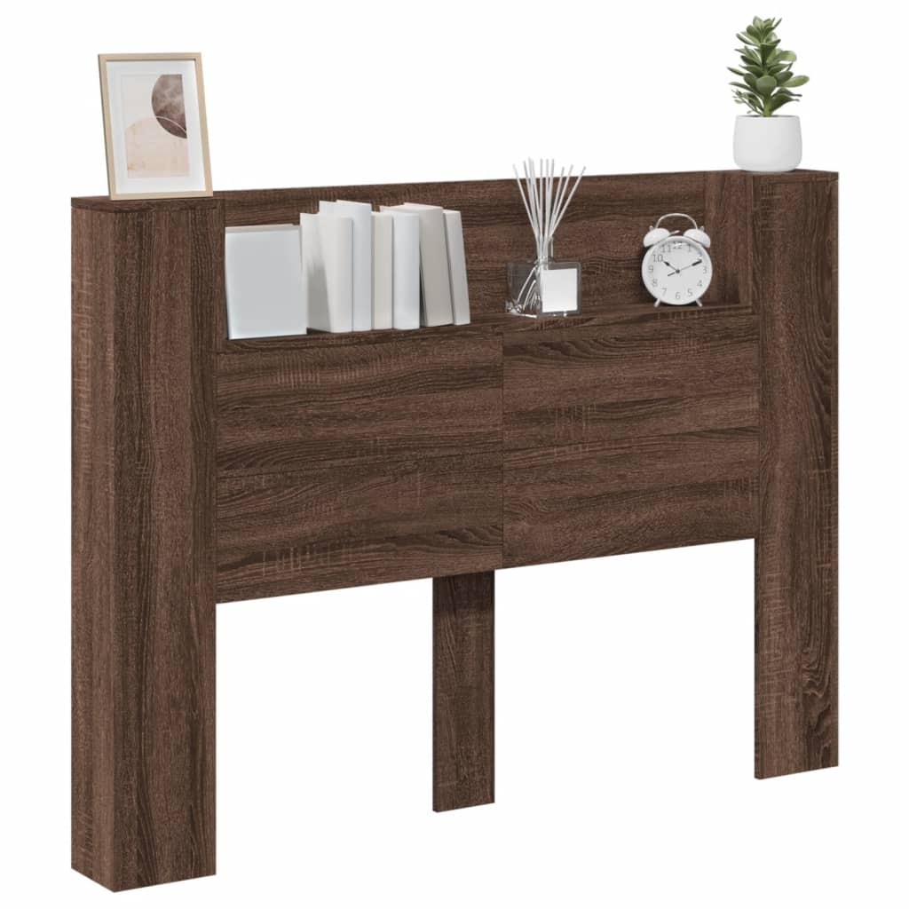 Headboard Cabinet with LED Brown Oak 140x16.5x103.5 cm