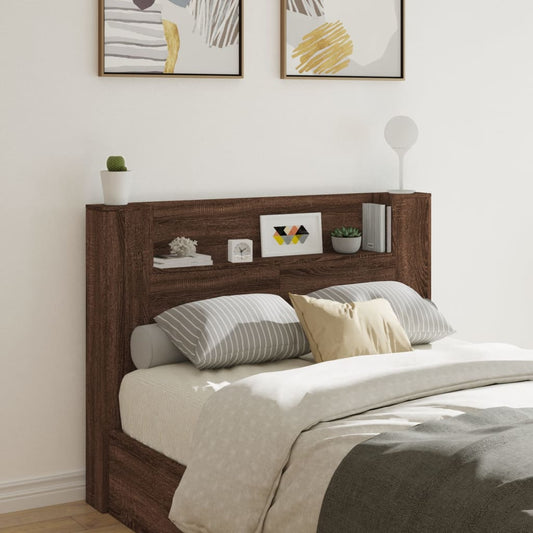 Headboard Cabinet with LED Brown Oak 140x16.5x103.5 cm