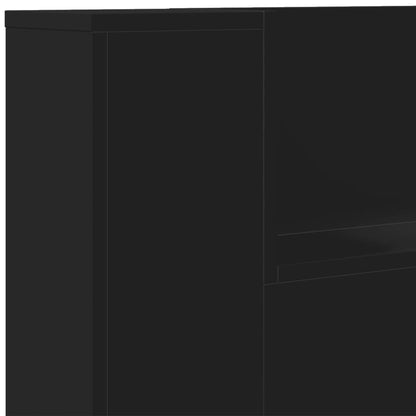 Headboard Cabinet with LED Black 160x16.5x103.5 cm