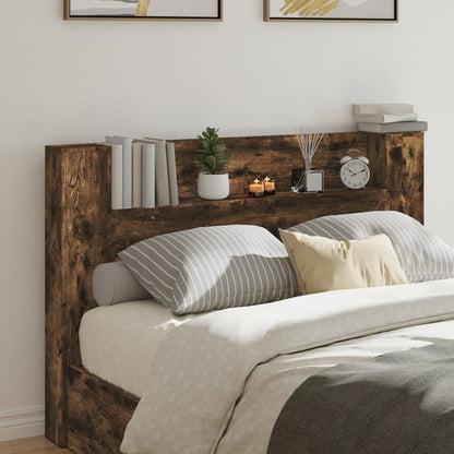 Headboard Cabinet with LED Smoked Oak 160x16.5x103.5 cm