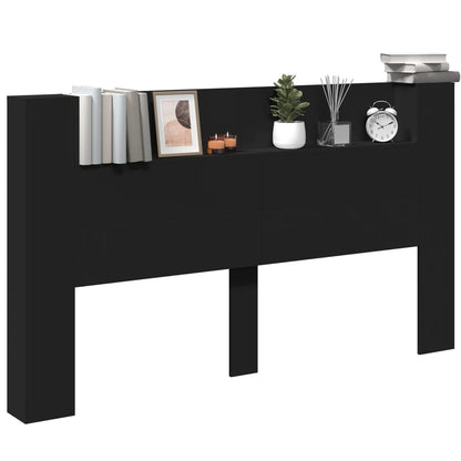 Headboard Cabinet with LED Black 180x16.5x103.5 cm