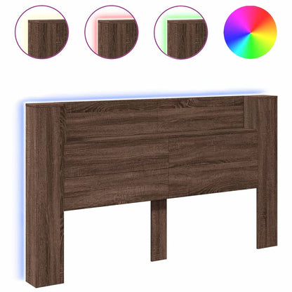 Headboard Cabinet with LED Brown Oak 180x16.5x103.5 cm