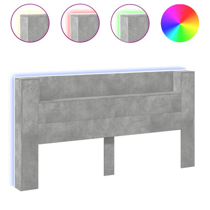 Headboard Cabinet with LED Concrete Grey 200x16.5x103.5 cm