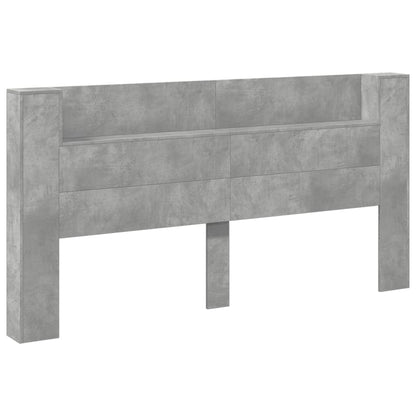 Headboard Cabinet with LED Concrete Grey 200x16.5x103.5 cm