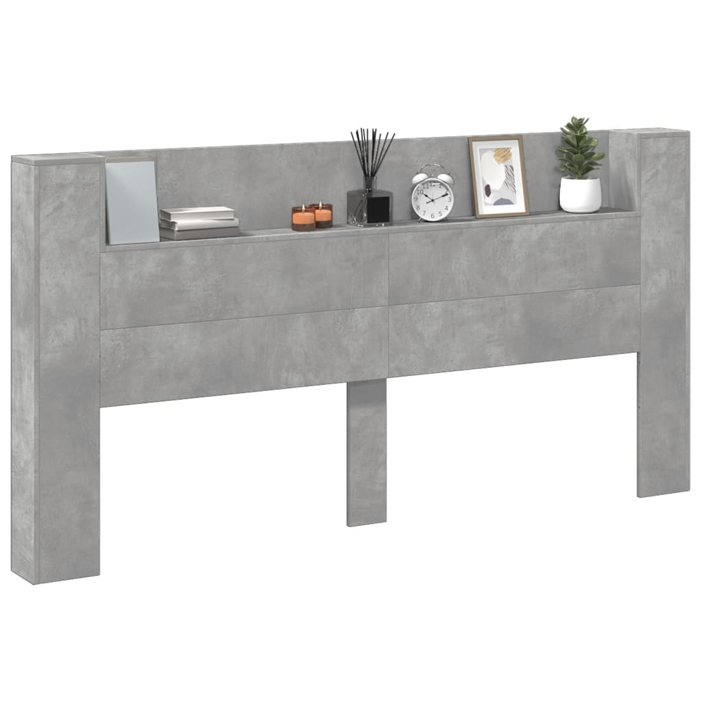 Headboard Cabinet with LED Concrete Grey 200x16.5x103.5 cm