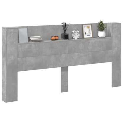 Headboard Cabinet with LED Concrete Grey 200x16.5x103.5 cm