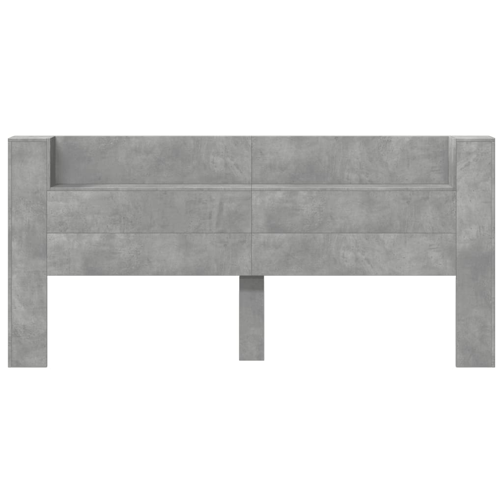 Headboard Cabinet with LED Concrete Grey 200x16.5x103.5 cm