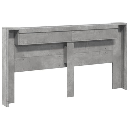 Headboard Cabinet with LED Concrete Grey 200x16.5x103.5 cm