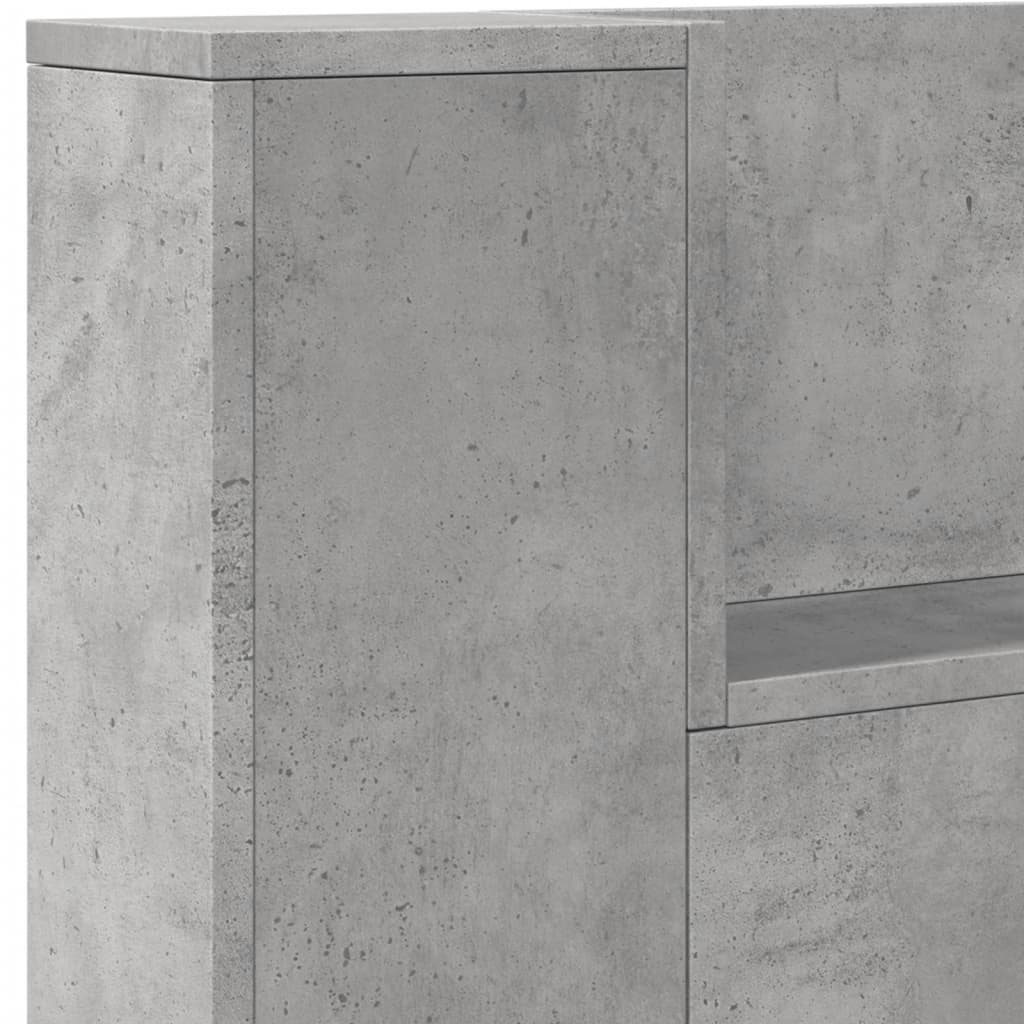 Headboard Cabinet with LED Concrete Grey 200x16.5x103.5 cm