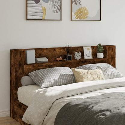 Headboard Cabinet with LED Smoked Oak 200x16.5x103.5 cm