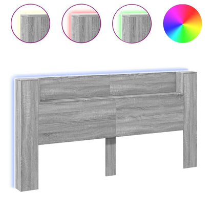 Headboard Cabinet with LED Grey Sonoma 200x16.5x103.5 cm